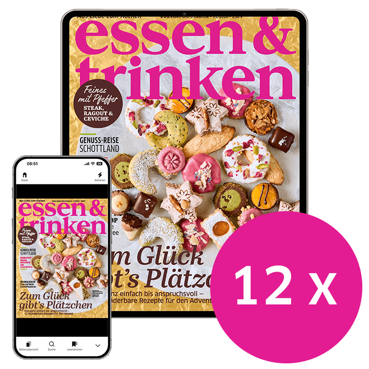 essen & trinken ePaper-Abo (Abbildung Tablet und Smartphone mit der Aufschrift "12x")