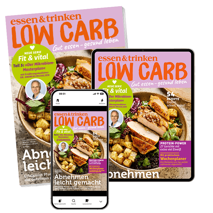 Low Carb Kombi-Abo Abbildung gedrucktes Heft + iPhone + iPad