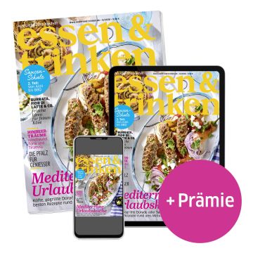 essen & trinken Abo Print + ePaper mit Prämie (Abbildung Heft, Tablet und Smartphone mit e&t-Cover)