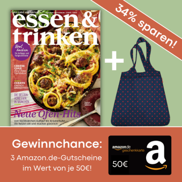 Abbildung Heft + Shopper. 34% sparen. Gewinnchance: 1 von 3 Amazon.de-Gutscheinen im Wert von je 50€.