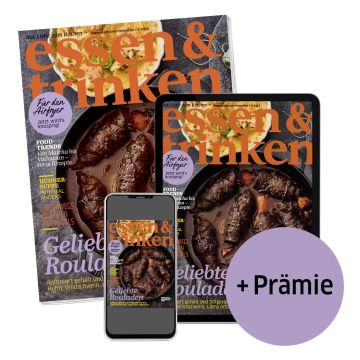 essen & trinken Abo Print + ePaper mit Prämie (Abbildung Heft, Tablet und Smartphone mit e&t-Cover)