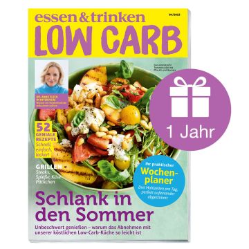 Abbildung Low Carb Cover mit Geschenk-Icon und der Aufschrift "1 Jahr"