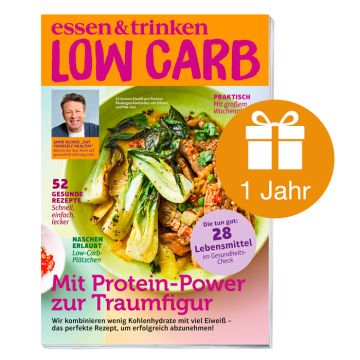 Abbildung Low Carb Cover mit Geschenk-Icon und der Aufschrift "1 Jahr"