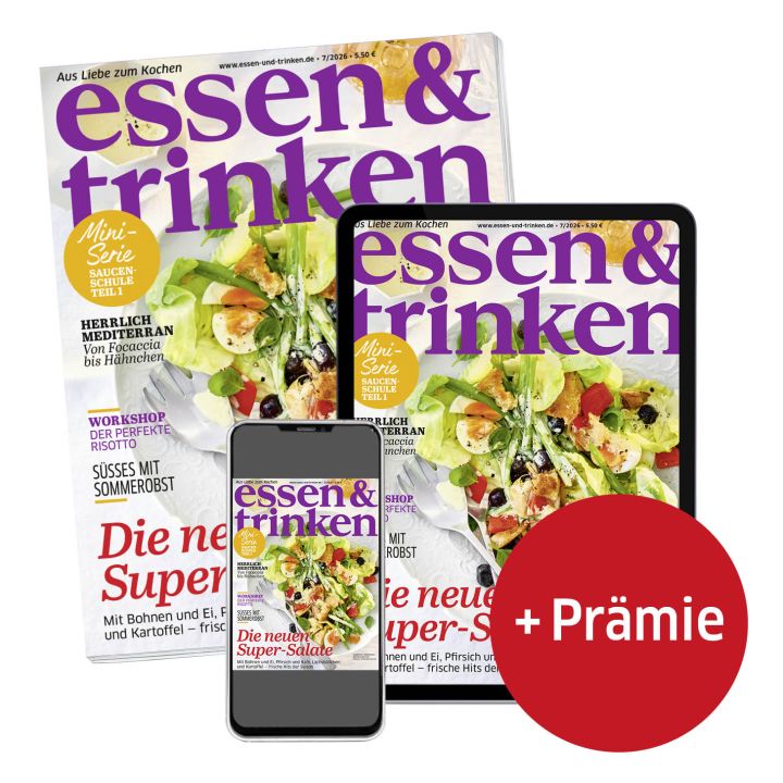 essen & trinken Abo Print + ePaper mit Pr&auml;mie (Abbildung Heft, Tablet und Smartphone mit e&t-Cover)