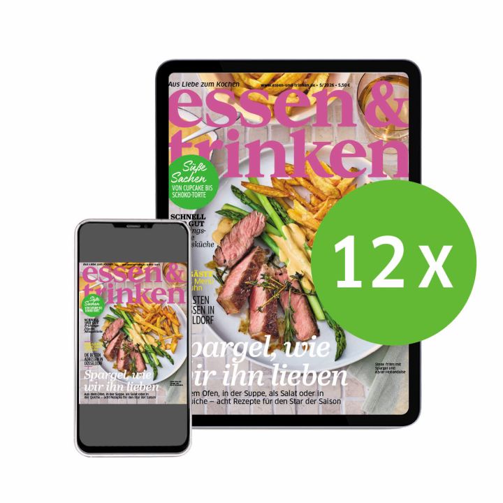 essen & trinken ePaper-Abo (Abbildung Tablet und Smartphone mit der Aufschrift "12x")