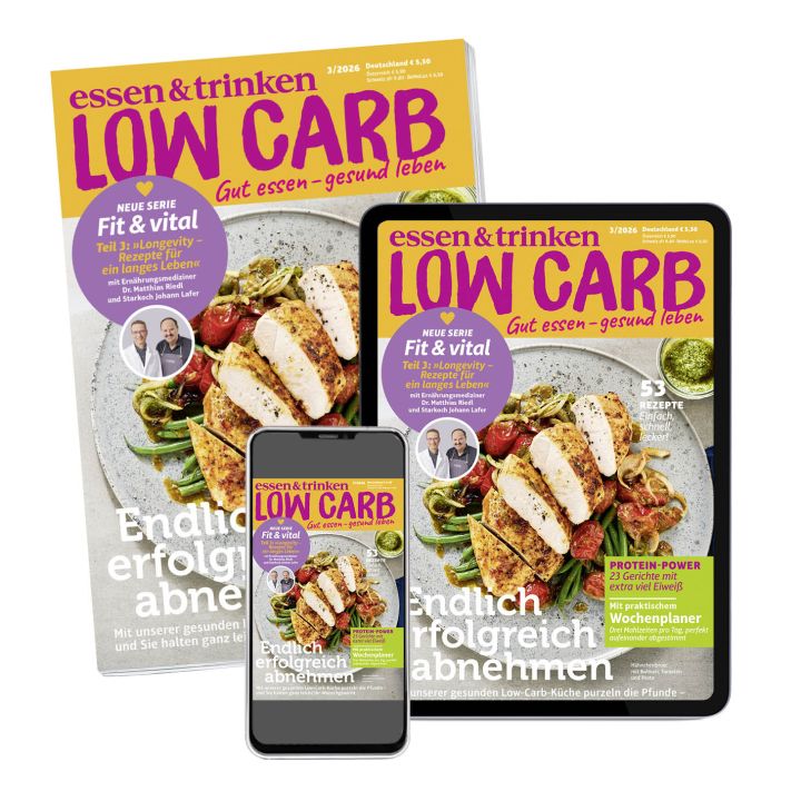 Low Carb Kombi-Abo Abbildung gedrucktes Heft + iPhone + iPad